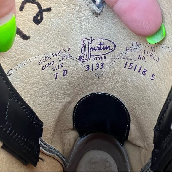 Vintage 90s Justin Roper Black Cowboy Western Boots Style 3133 MISSMATE 7/7.5D - Picture 8 of 9